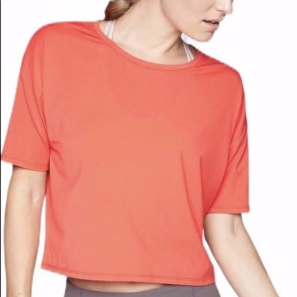 Athleta Coral Orange Studio Cropped Tee Short Sleeve